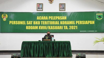 Pangdam XVIII/Kasuari Lepas Personel Sat BKO Teritorial Koramil Persiapan Kodam XVIII/Kasuari TA. 2021