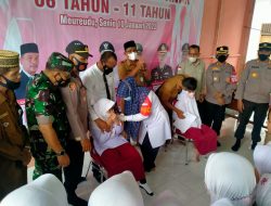 Danramil Meureudu Hadiri Launching Vaksinasi Merdeka Anak Usia 06-11 Tahun Di Pidie Jaya